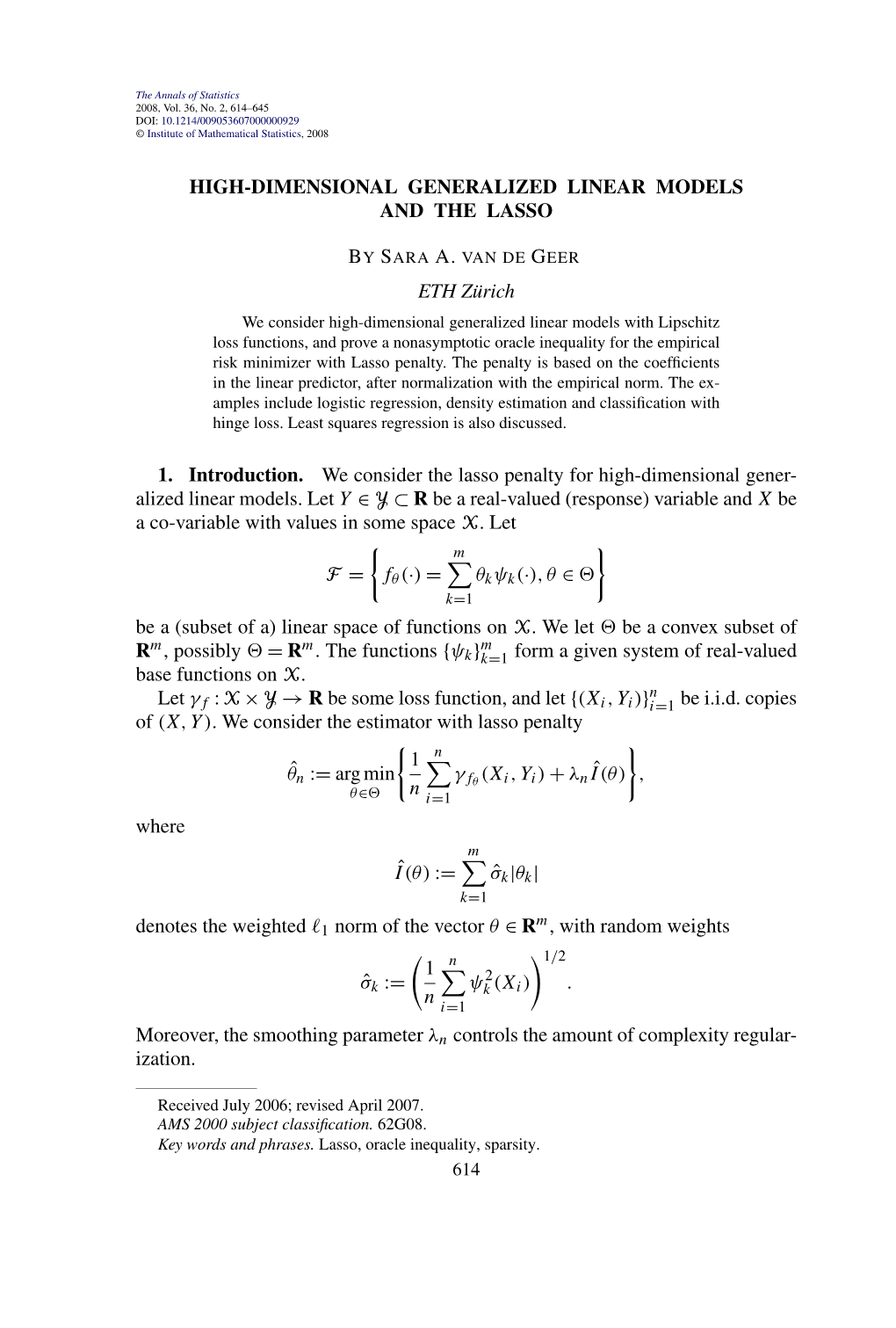 High-Dimensional Generalized Linear Models and the Lasso