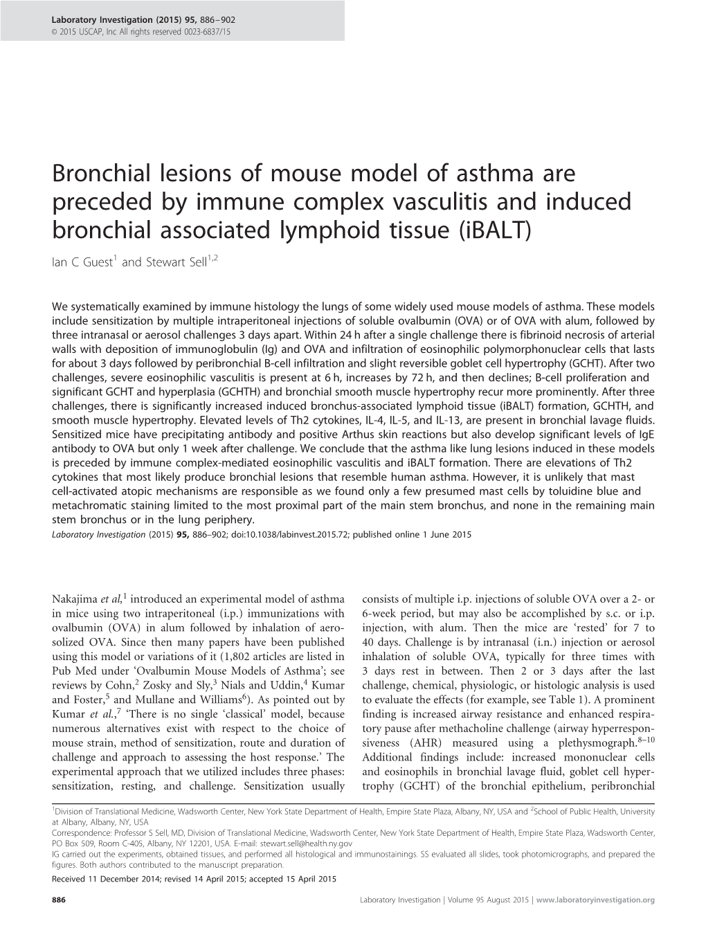 Bronchial Lesions of Mouse Model of Asthma Are Preceded by Immune