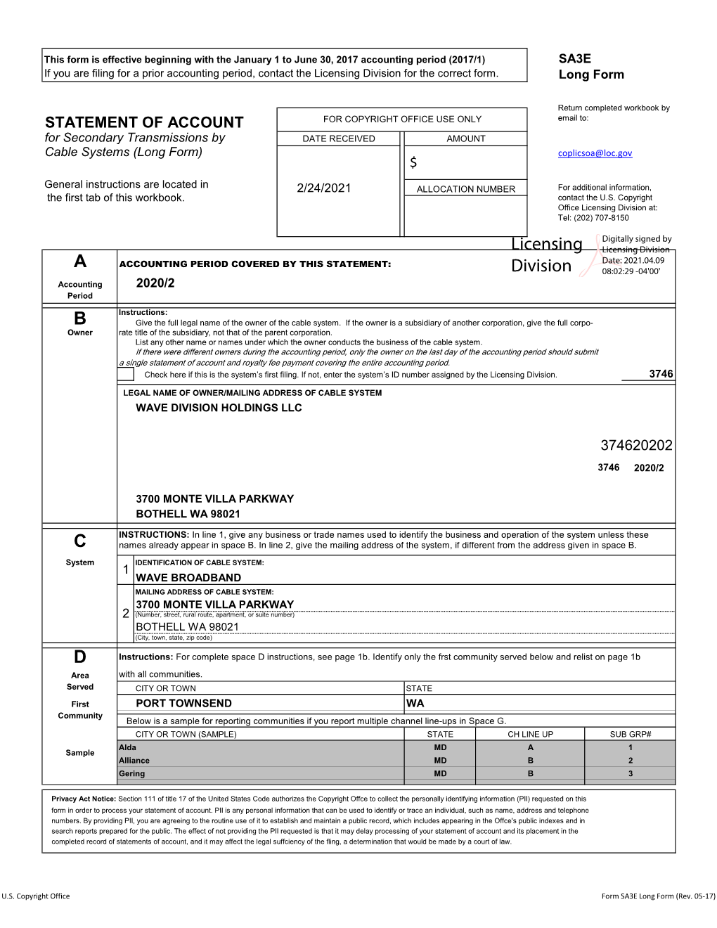 Licensing Division for the Correct Form