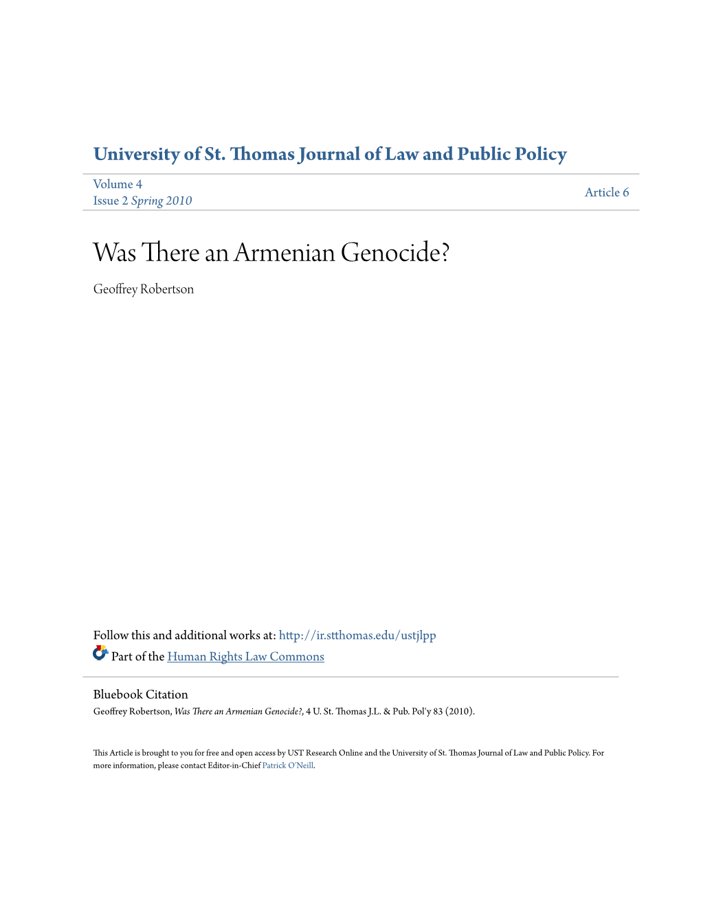 Was There an Armenian Genocide? Geoffrey Robertson