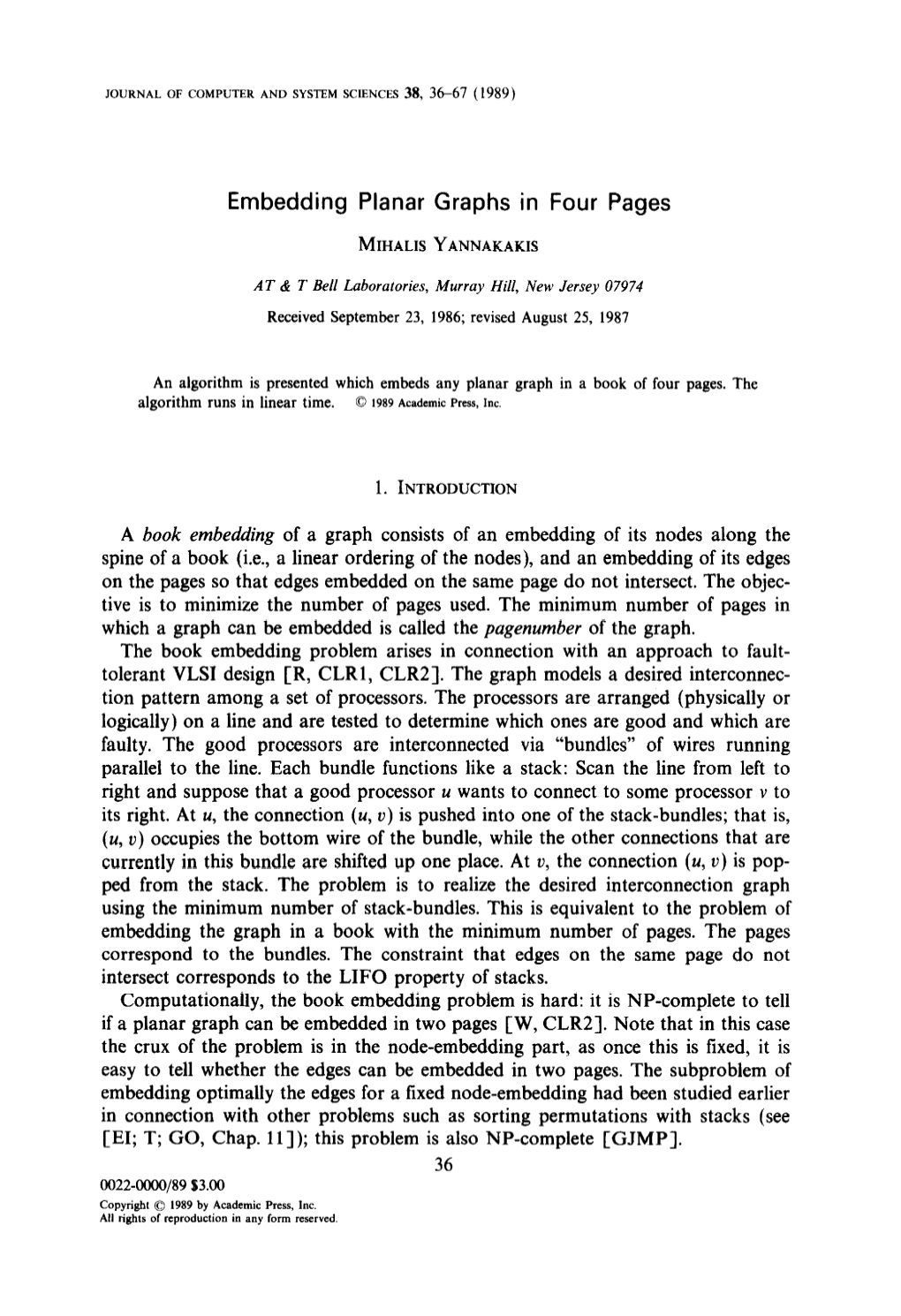 Embedding Planar Graphs in Four Pages