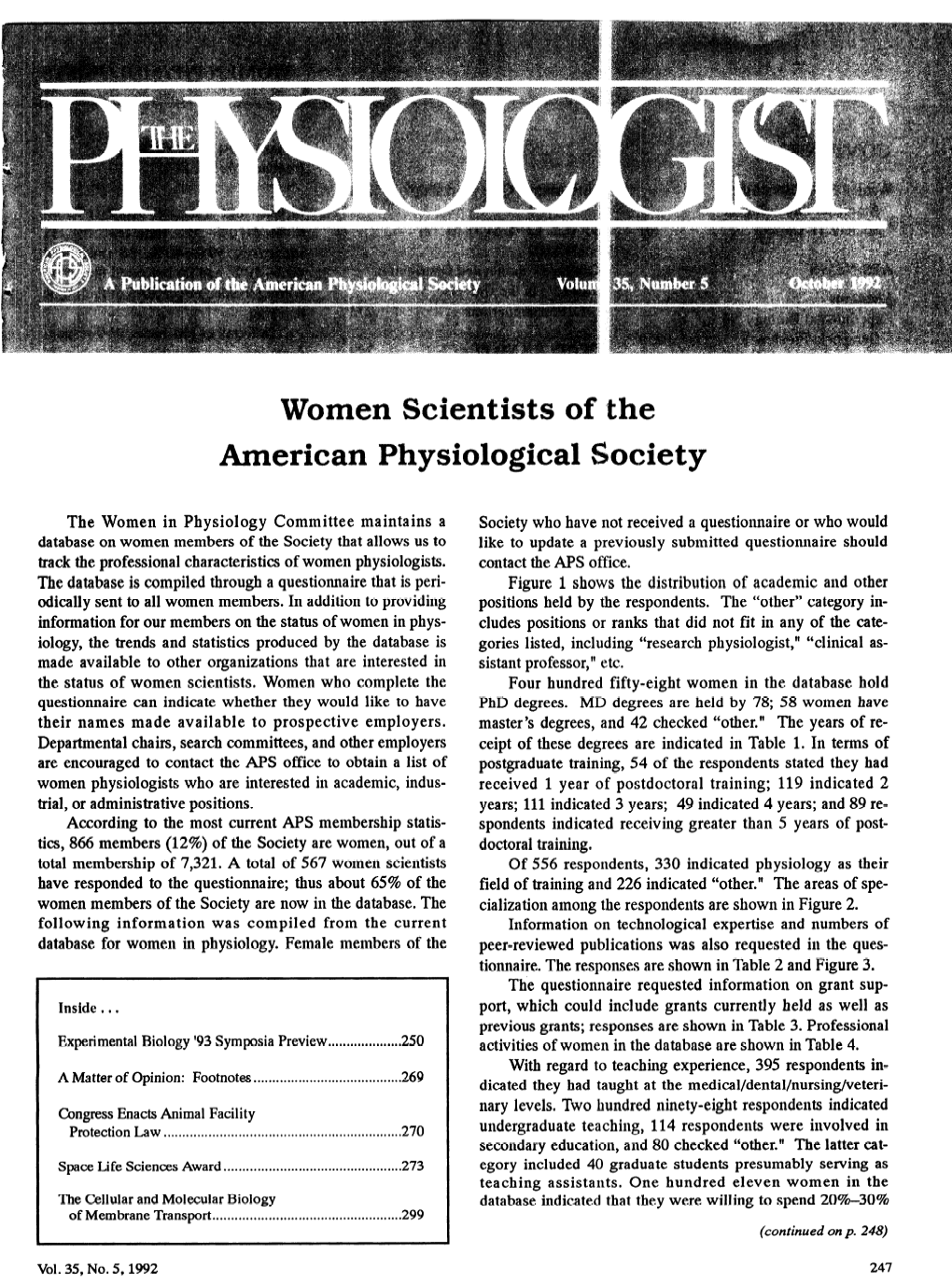 Women Scientists of the American Physiological Society