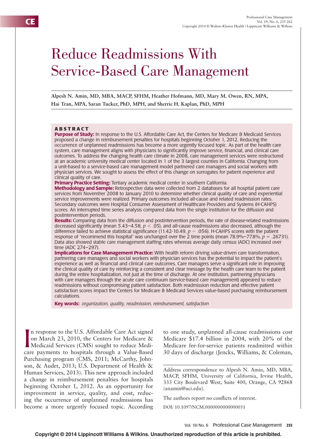 Reduce Readmissions with Service-Based Care Management