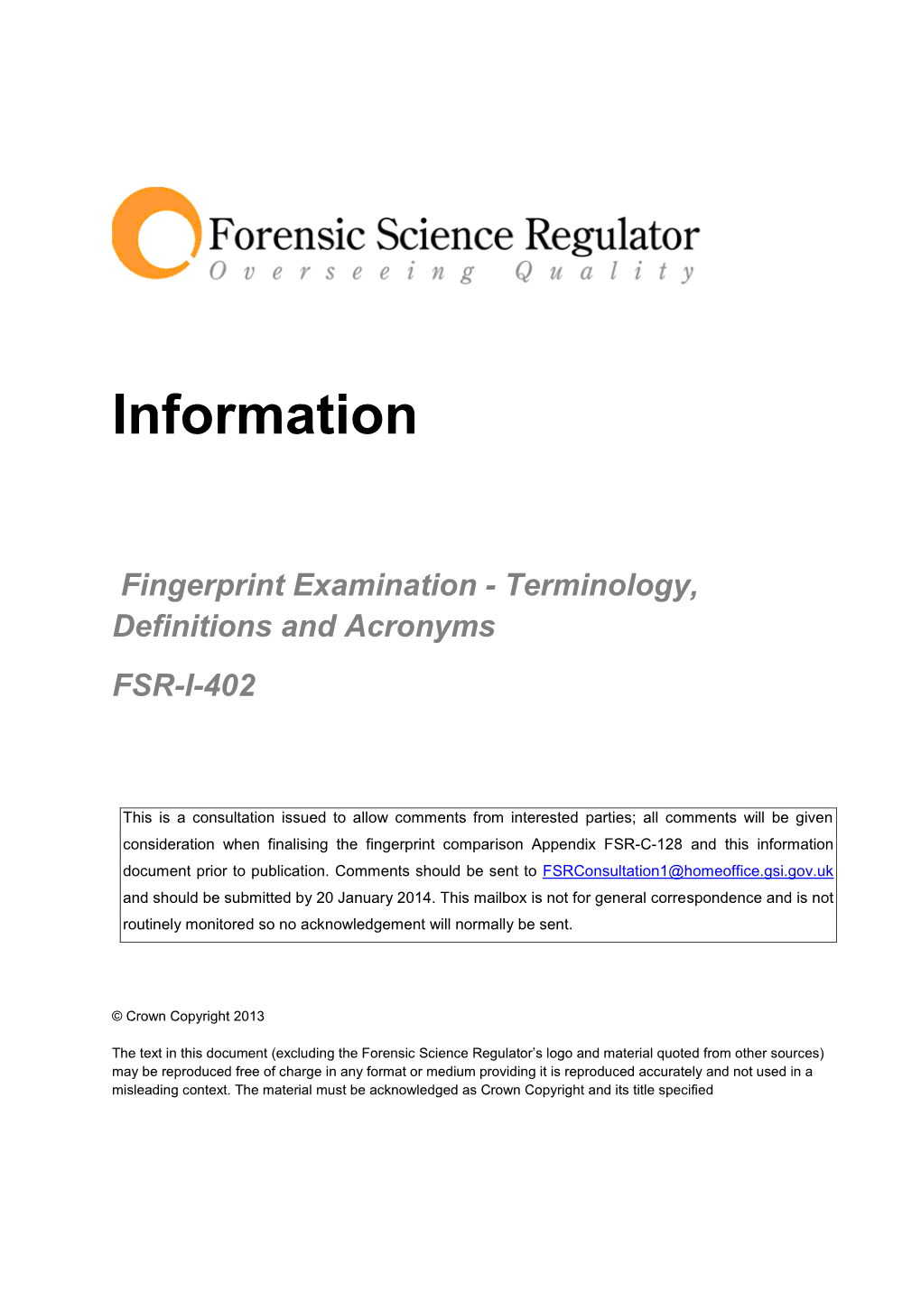 Fingerprint Examination - Terminology, Definitions and Acronyms FSR-I-402