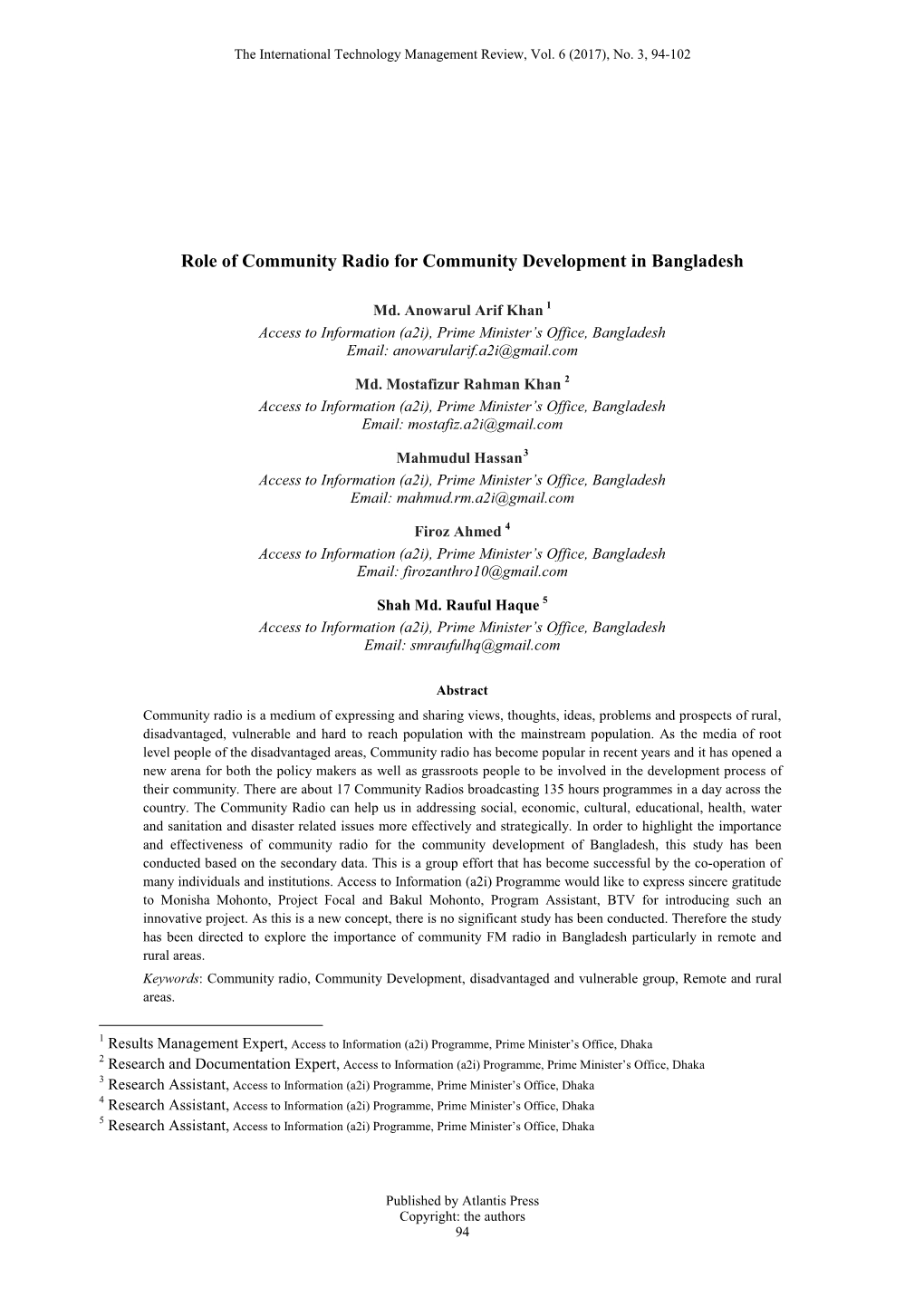 Role of Community Radio for Community Development in Bangladesh