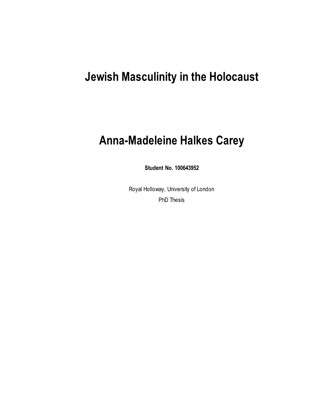 Jewish Masculinity in the Holocaust