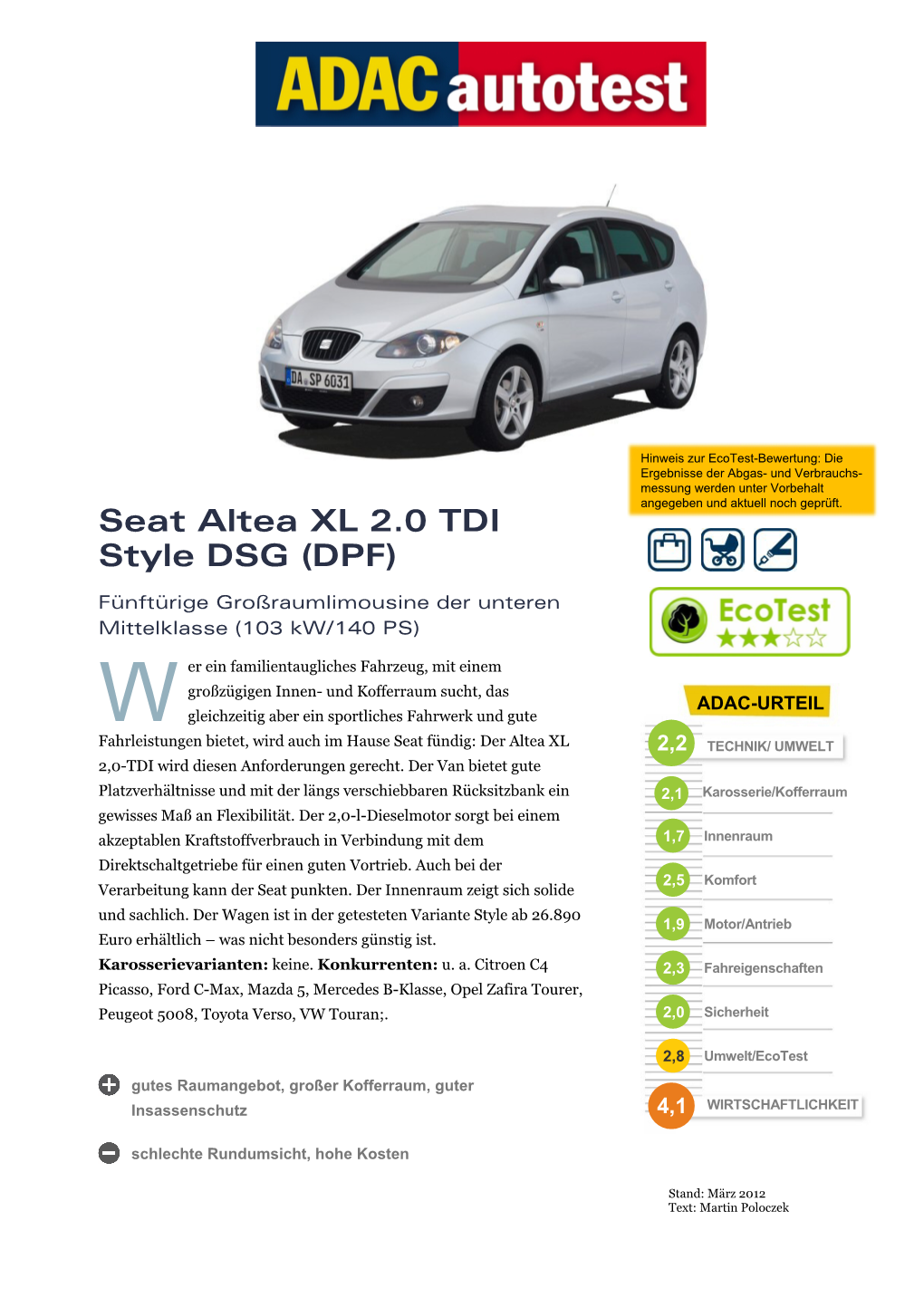 Seat Altea XL 2.0 TDI Style DSG (DPF)