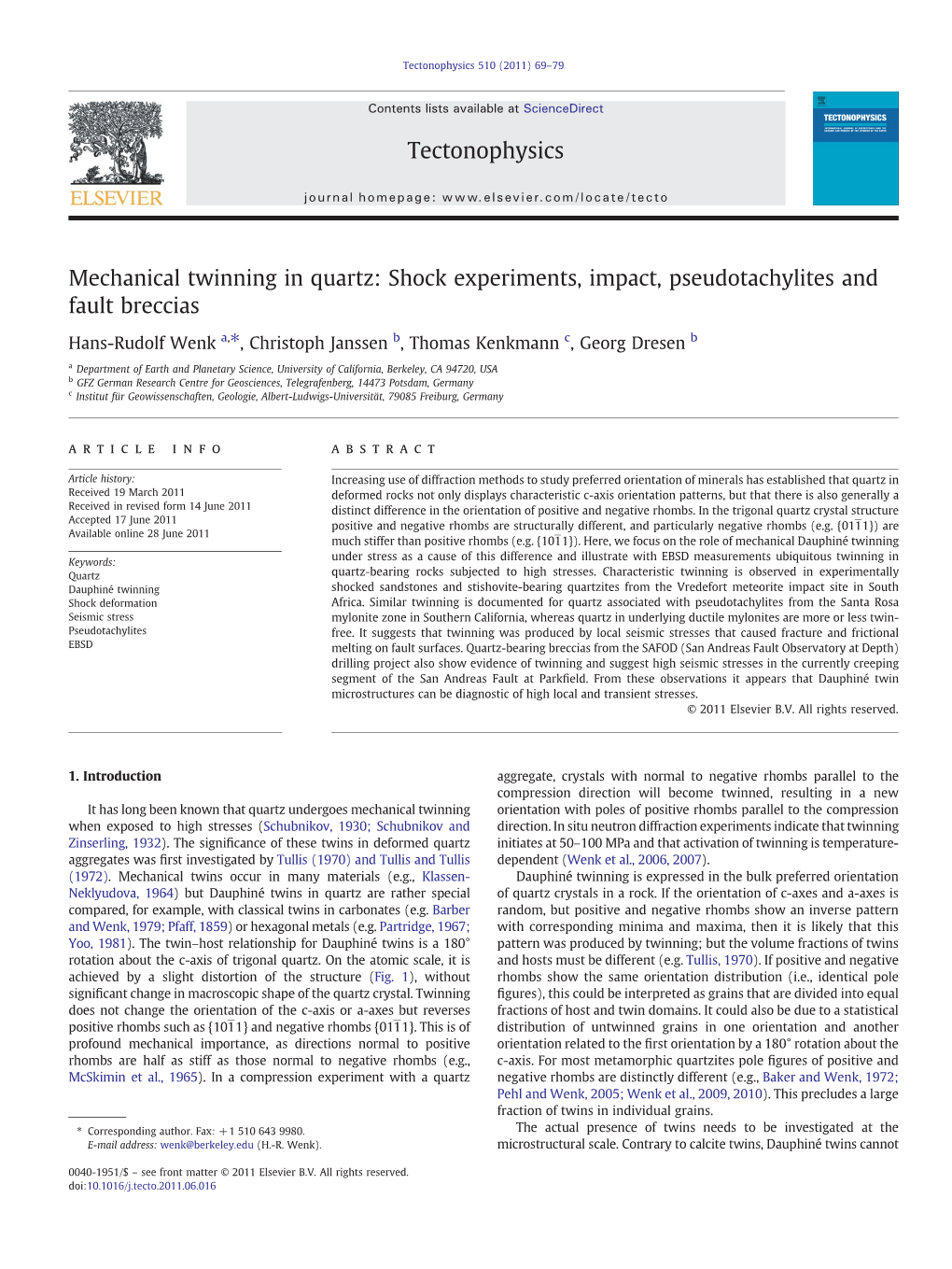 Mechanical Twinning in Quartz: Shock Experiments, Impact, Pseudotachylites and Fault Breccias