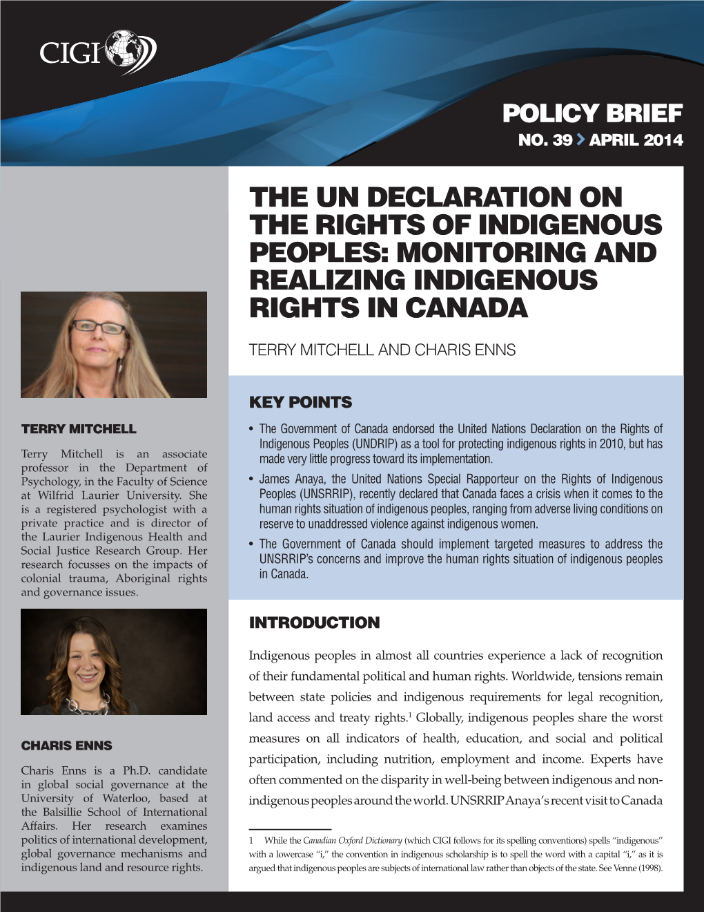 The Un Declaration on the Rights of Indigenous Peoples: Monitoring and Realizing Indigenous Rights in Canada