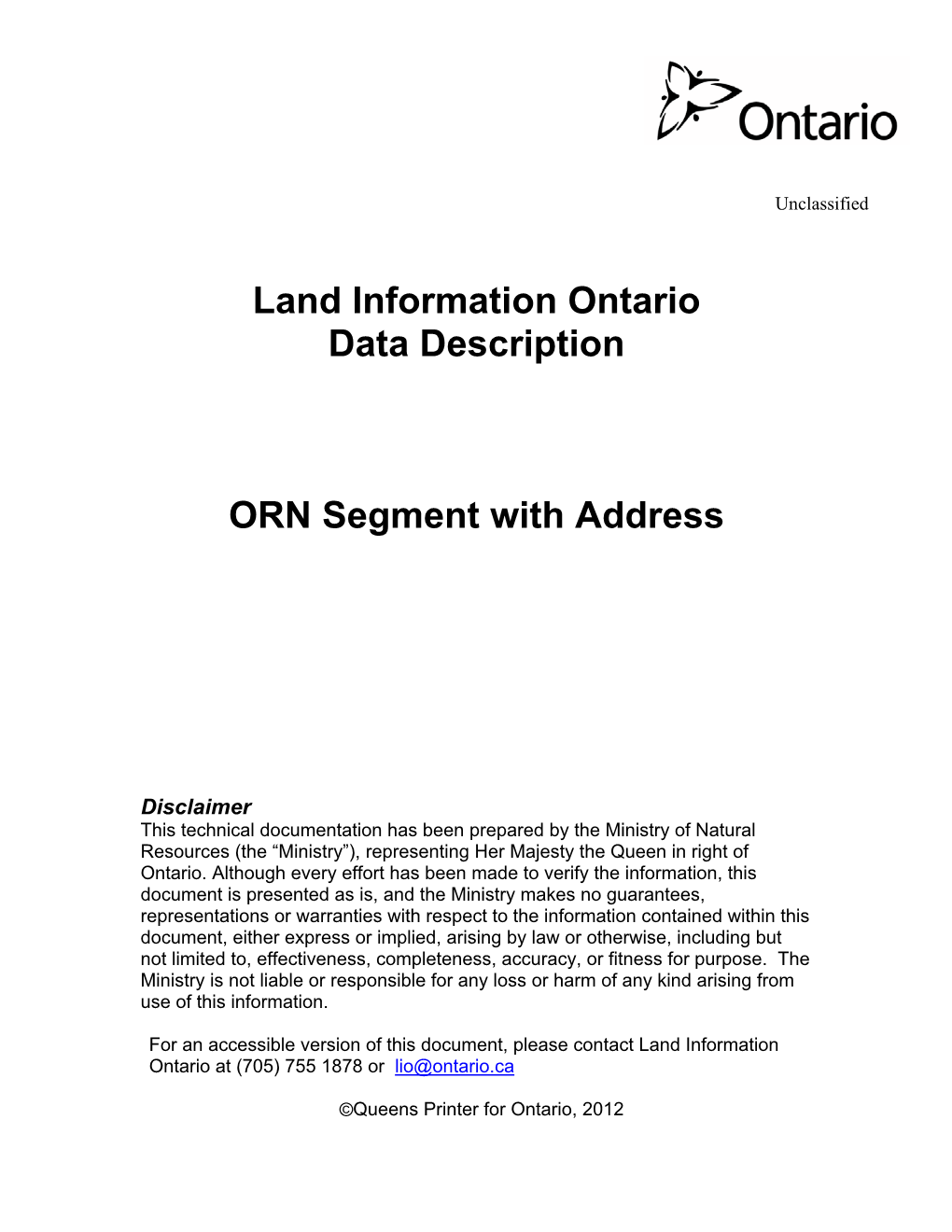 Land Information Ontario Data Description ORN Segment With