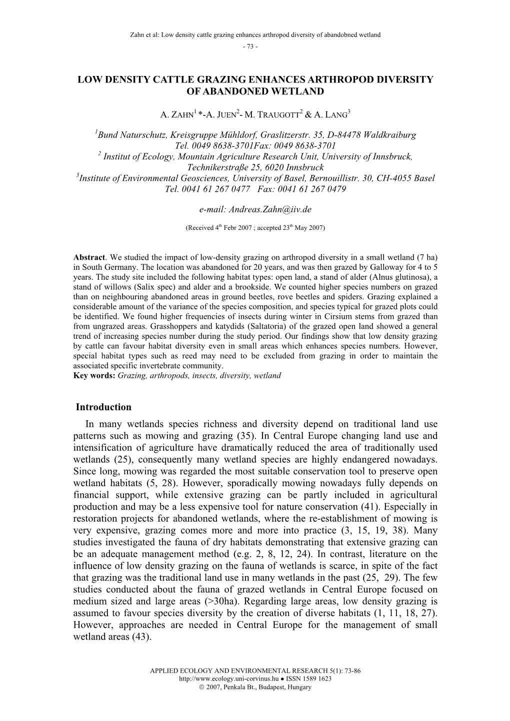 Low Density Cattle Grazing Enhances Arthropod Diversity of Abandobned Wetland