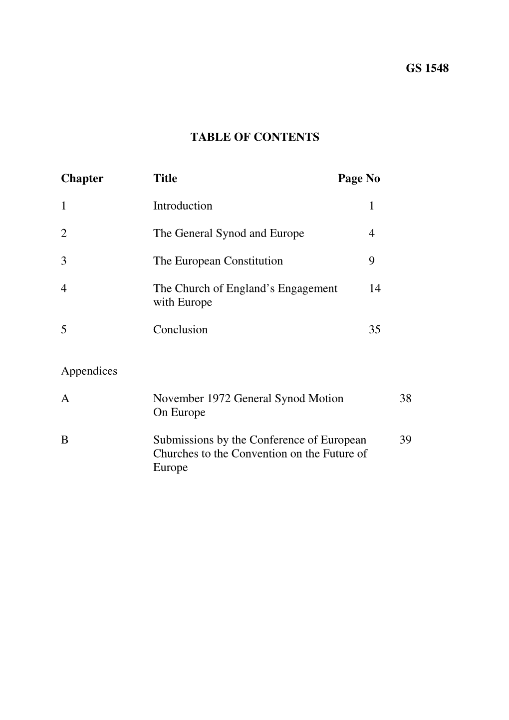 GS 1548 TABLE of CONTENTS Chapter Title Page No 1