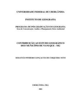 Universidade Federal De Uberlândia Instituto De Geografia