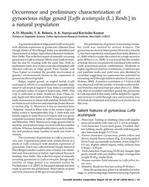 [Luffa Acutangula (L.) Roxb.] in a Natural Population