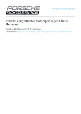 Porsche Congratulates Motorsport Legend Hans Herrmann