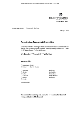 Sustainable Transport Committee 7 August 2019, Order Paper - Front Page