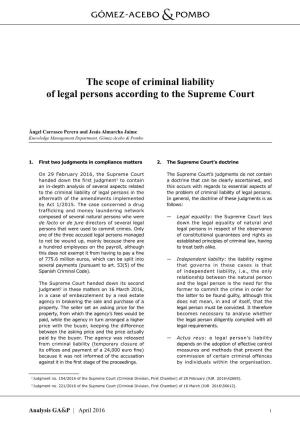 The Scope of Criminal Liability of Legal Persons According to the Supreme Court