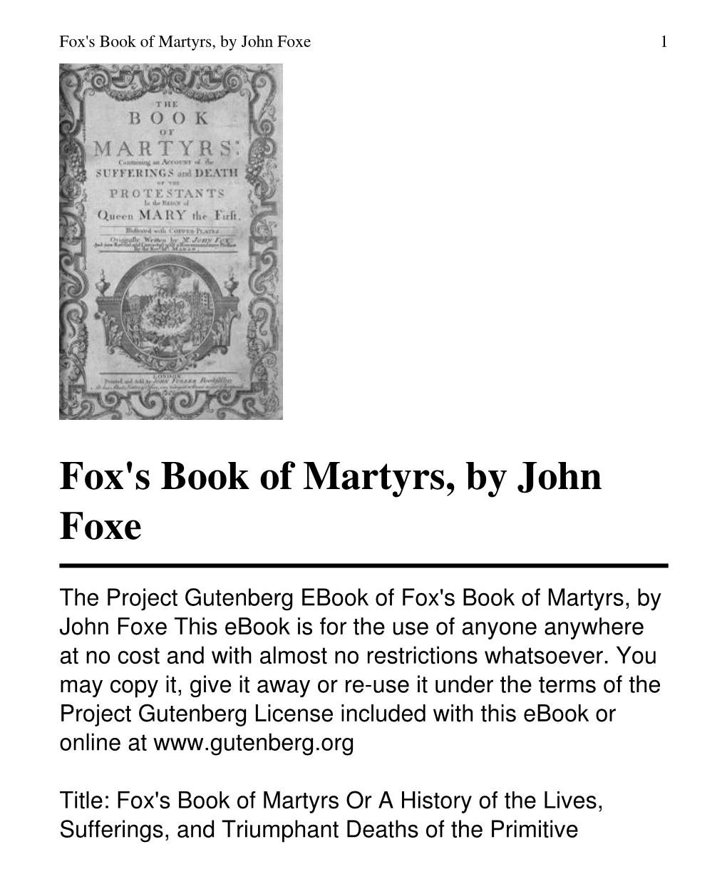 Fox's Book of Martyrs, by John Foxe 1