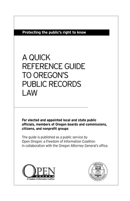 A Quick Reference Guide to Oregon's Public Records