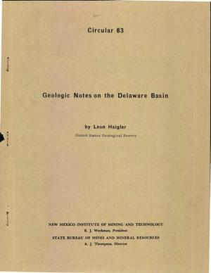Geologic Notes on the Delaware Basin