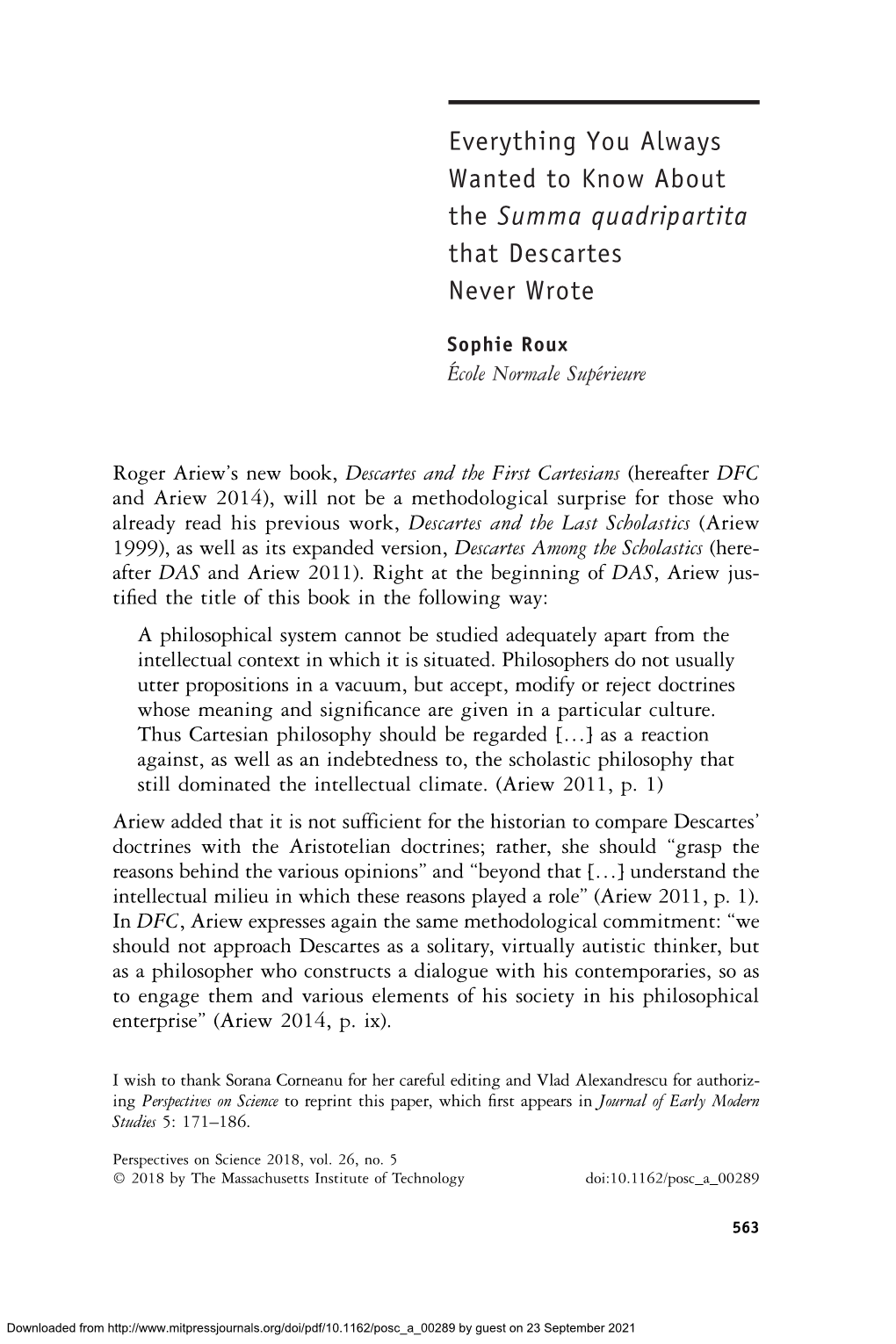 Everything You Always Wanted to Know About the Summa Quadripartita That Descartes Never Wrote