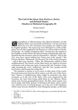 The Call of the Siren: Bod, Baútisos, Baîtai, and Related Names (Studies in Historical Geography II)