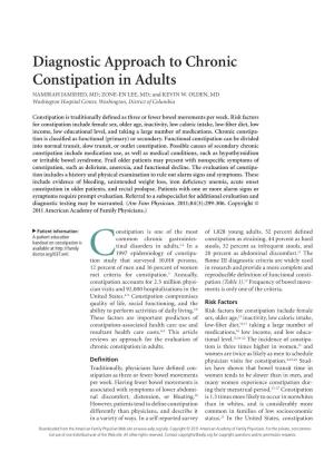 Diagnostic Approach to Chronic Constipation in Adults NAMIRAH JAMSHED, MD; ZONE-EN LEE, MD; and KEVIN W