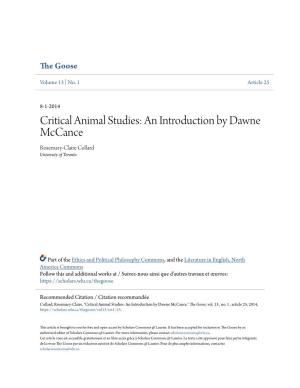Critical Animal Studies: an Introduction by Dawne Mccance Rosemary-Claire Collard University of Toronto