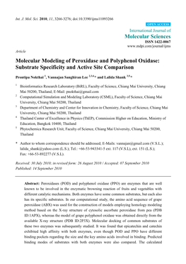 Molecular Modeling of Peroxidase and Polyphenol Oxidase: Substrate Specificity and Active Site Comparison
