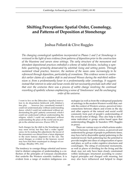 Spatial Order, Cosmology, and Patterns of Deposition at Stonehenge