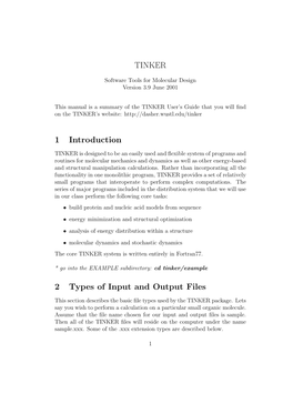 TINKER 1 Introduction 2 Types of Input and Output Files