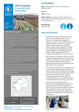WFP Lesotho Country Brief October 2020