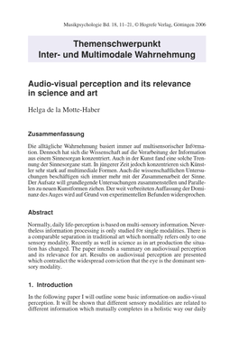 Themenschwerpunkt Inter- Und Multimodale Wahrnehmung Audio