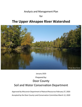 Analysis and Management Plan for the Upper Ahnapee River Watershed
