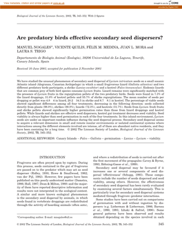 Are Predatory Birds Effective Secondary Seed Dispersers?