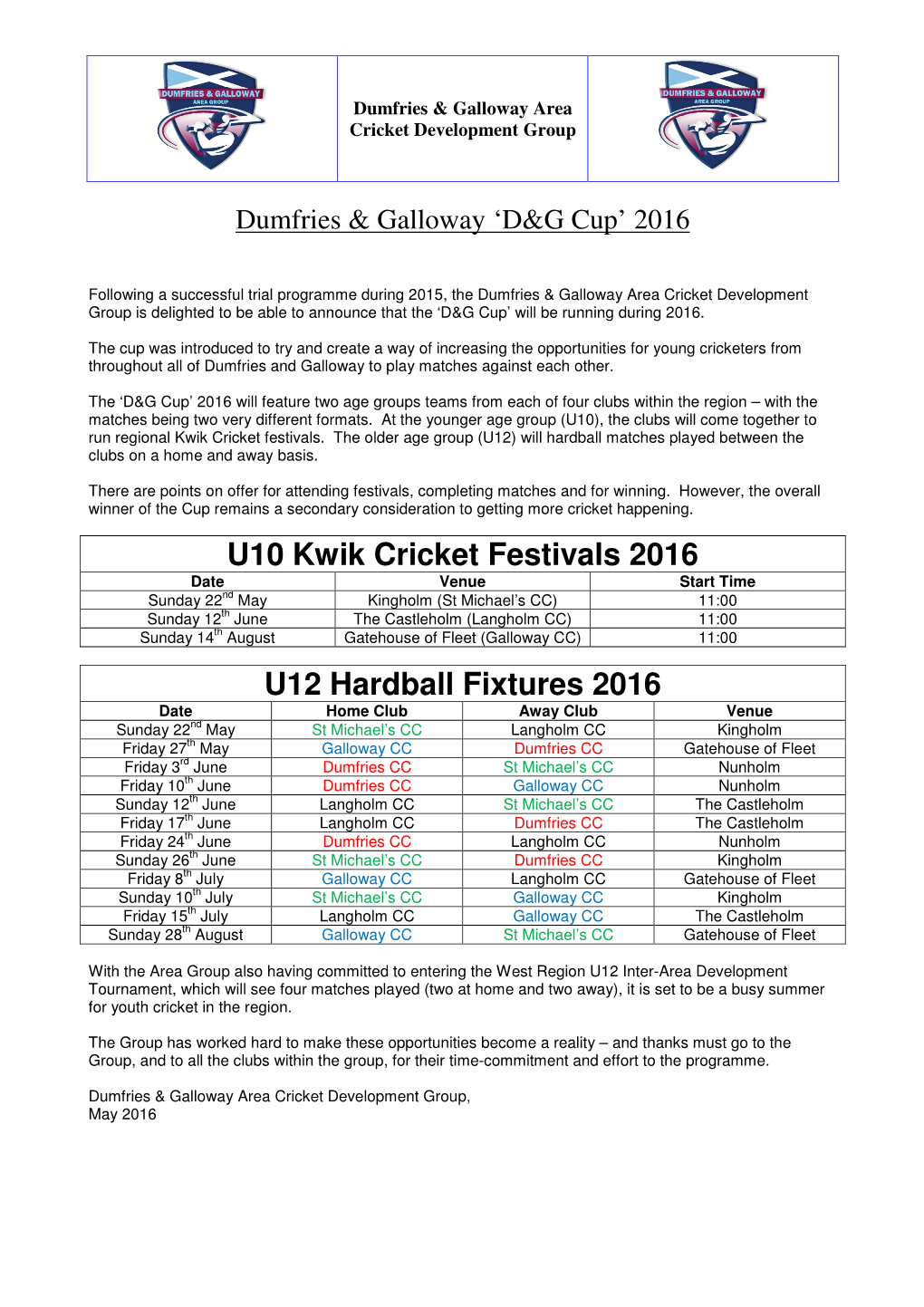 Dumfries & Galloway D&G Cup, 2016