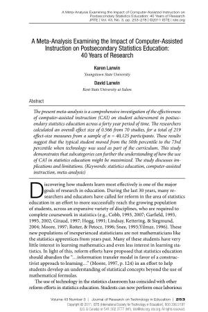 A Meta-Analysis Examining the Impact of Computer-Assisted Instruction on Postsecondary Statistics Education: 40 Years of Research JRTE | Vol