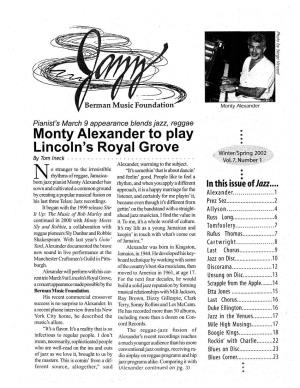 Monty Alexander to Play Lincoln's Royal Grove