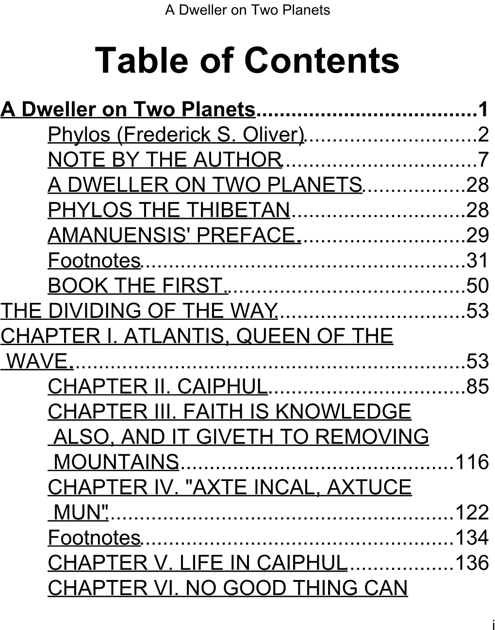 A Dweller on Two Planets Table of Contents a Dweller on Two Planets