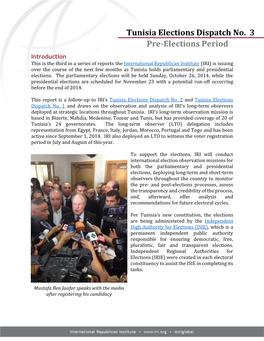 Tunisia Elections Dispatch No. 3 Pre-Elections Period