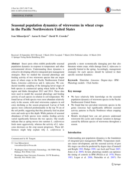 Seasonal Population Dynamics of Wireworms in Wheat Crops in the Pacific Northwestern United States
