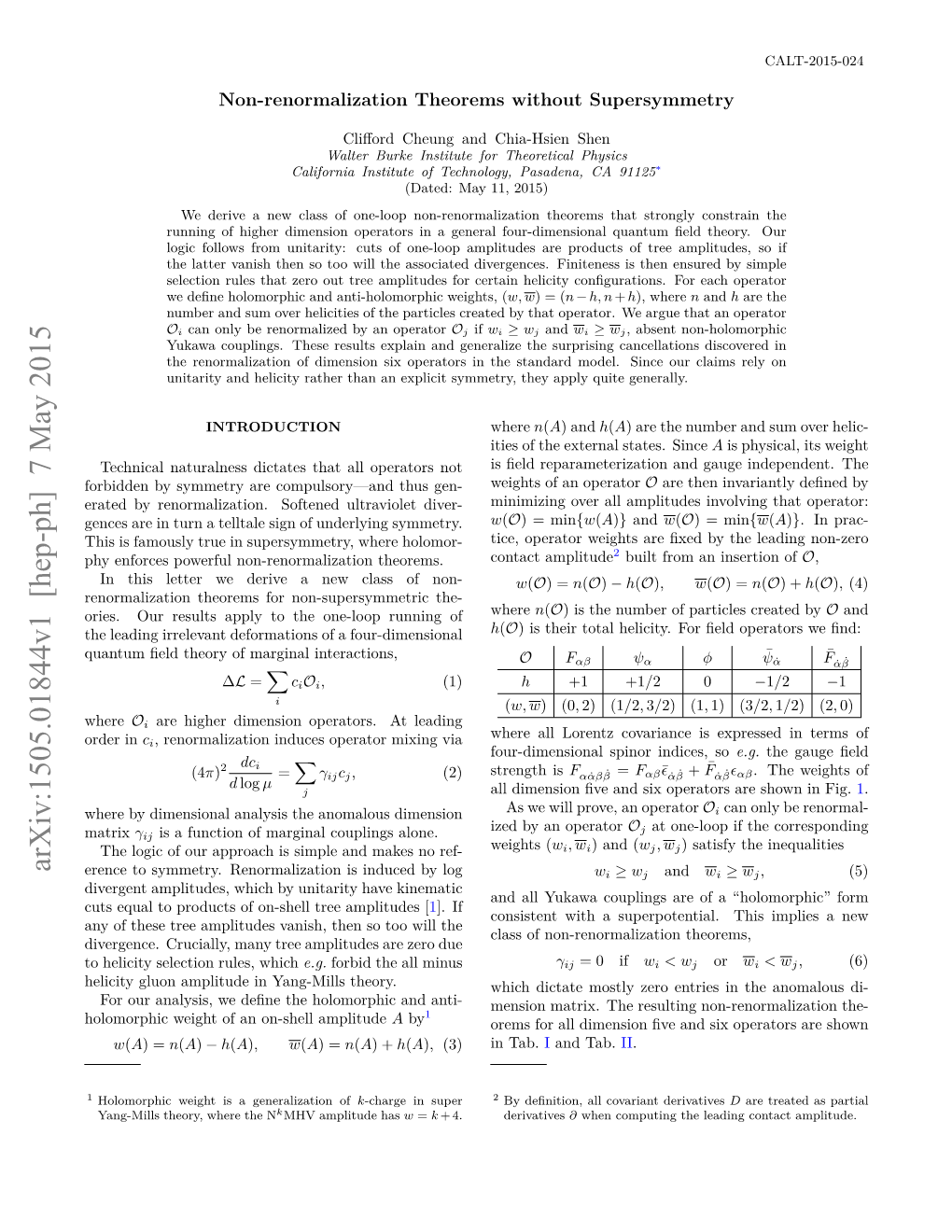 Non-Renormalization Theorems Without Supersymmetry