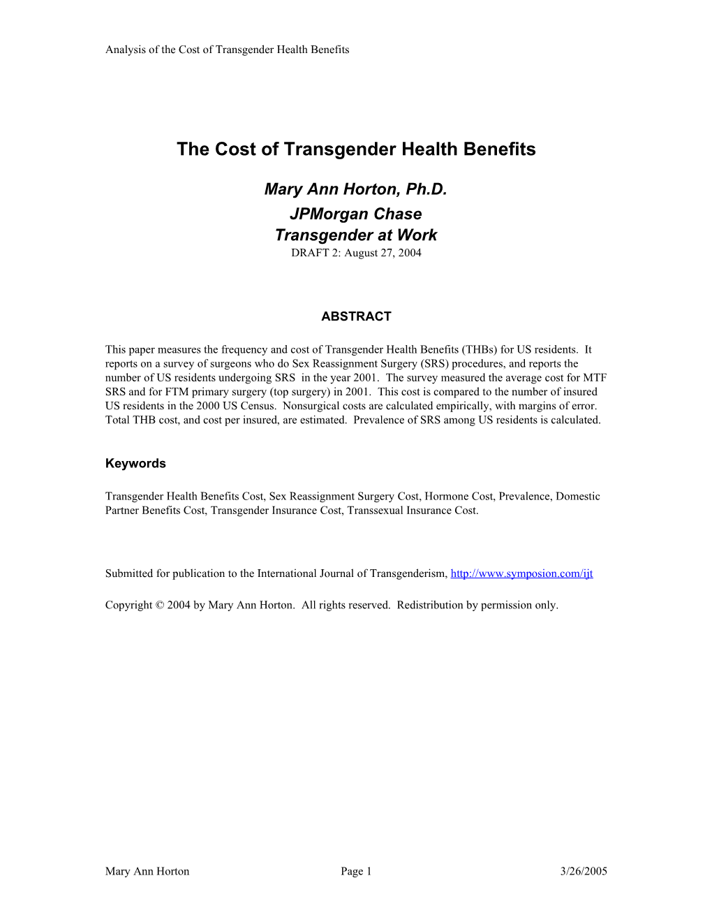 The Cost of Transgender Health Benefits