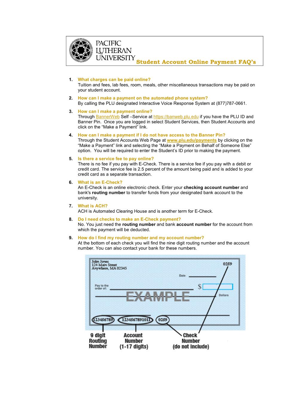 Student Account Online Payment FAQ's