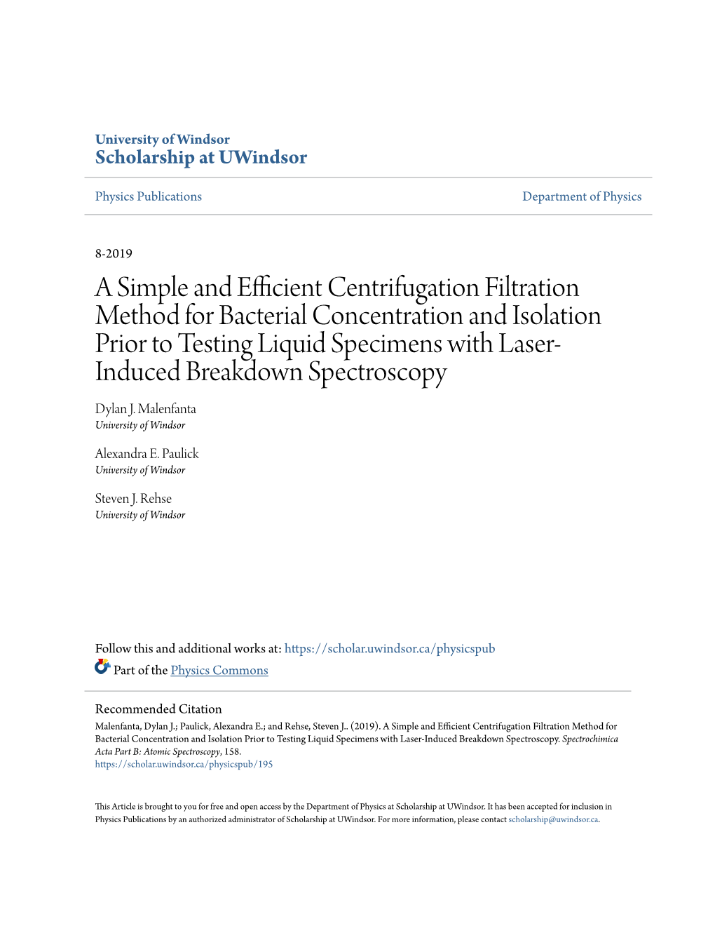 A Simple and Efficient Centrifugation Filtration Method for Bacterial