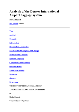 Analysis of the Denver International Airport Baggage System