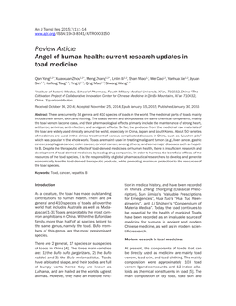 Review Article Angel of Human Health: Current Research Updates in Toad Medicine