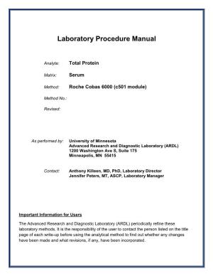 T. Serum Total Protein Laboratory Procedure Manual