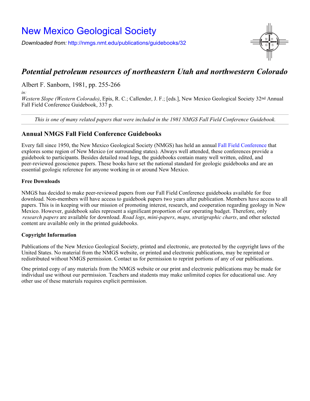 Potential Petroleum Resources of Northeastern Utah and Northwestern Colorado Albert F