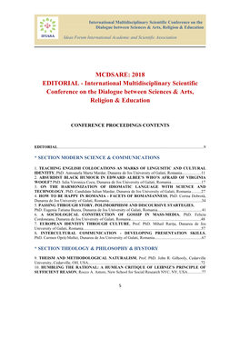 MCDSARE: 2018 EDITORIAL - International Multidisciplinary Scientific Conference on the Dialogue Between Sciences & Arts, Religion & Education